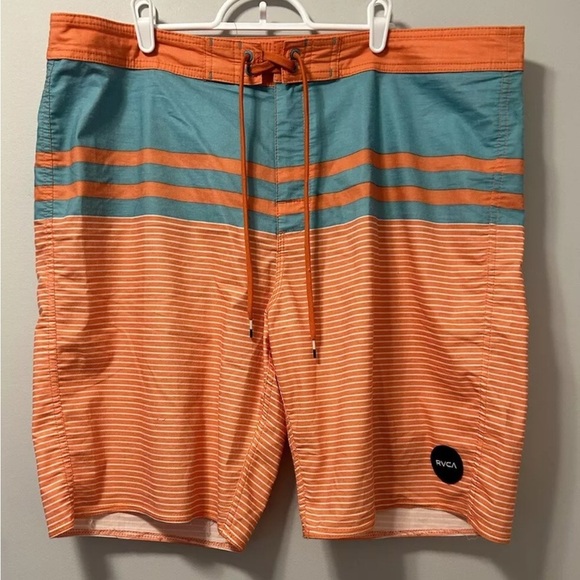 RVCA Boardshorts 40 Men’s Vintage Stretch VA Striped Swim Trunks Drawstring Surf - Picture 1 of 11